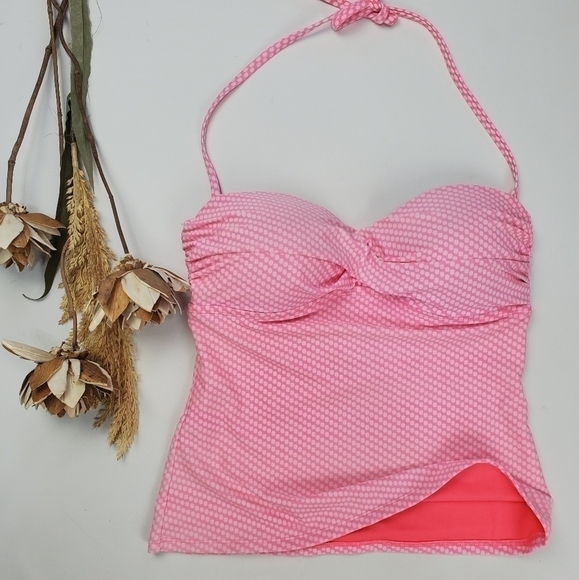 Pink White Polka-dot  Swimsuit String Tank Top S - Picture 2 of 11